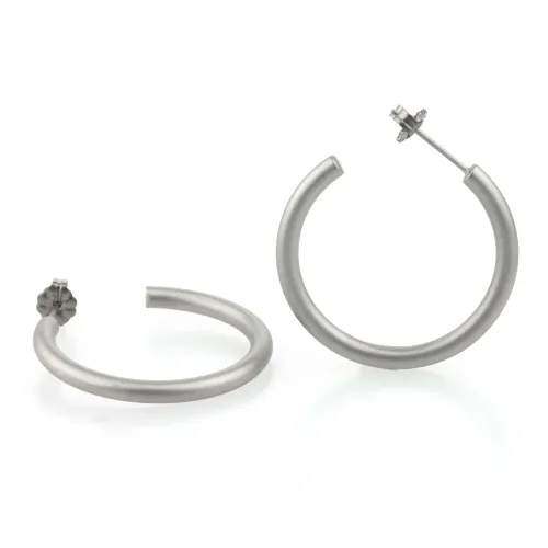 Medium Round Natural Brushed Hoops Earrings